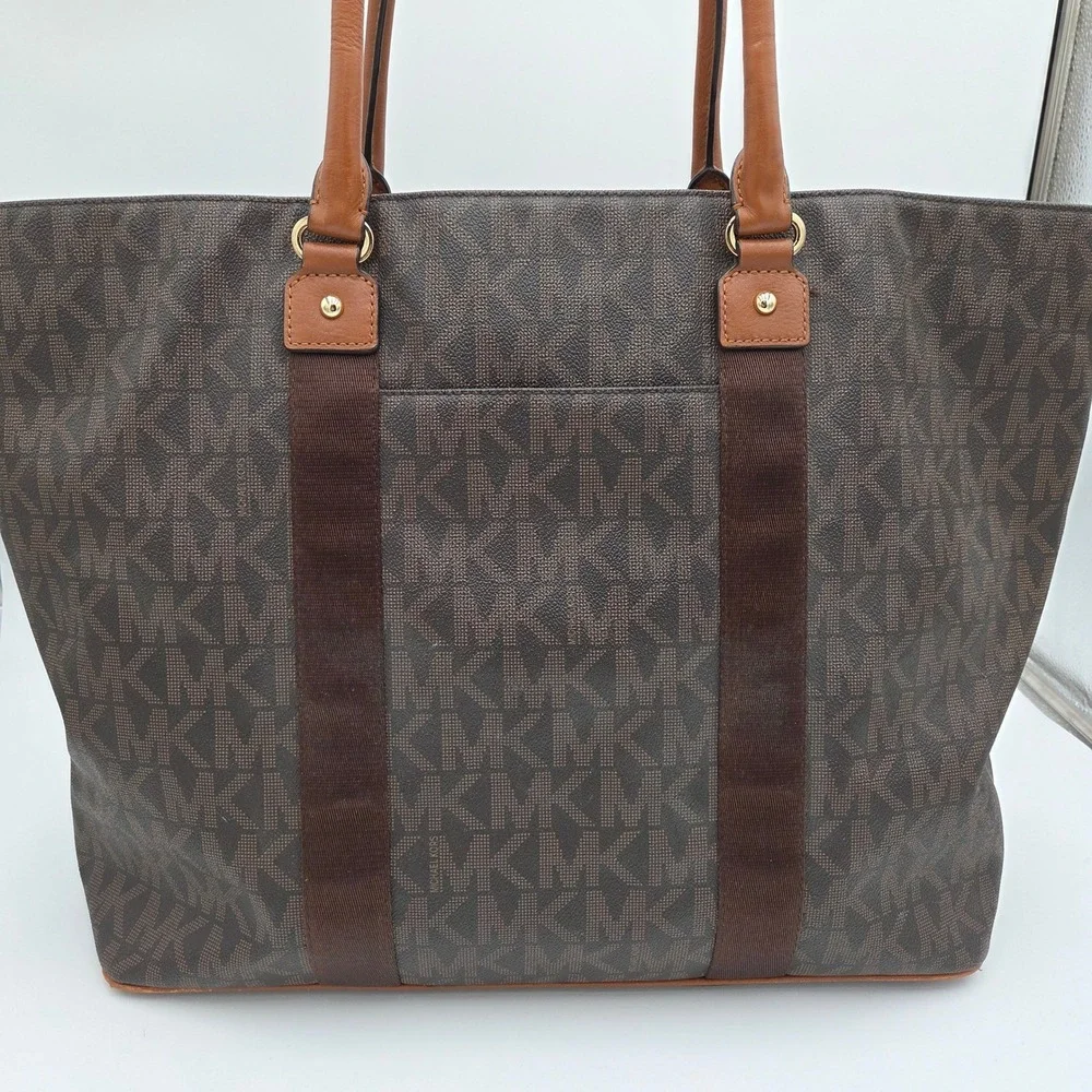 Michael Kors Signature MK Travel Shoulder Bag XL Tote‎ Dark Brown Carry On